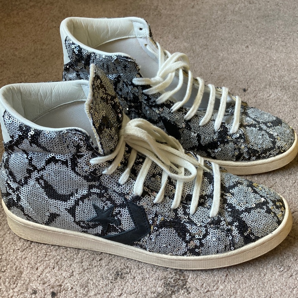 Vintage Converse Black and White Sequin High-Tops pre loved but still great
